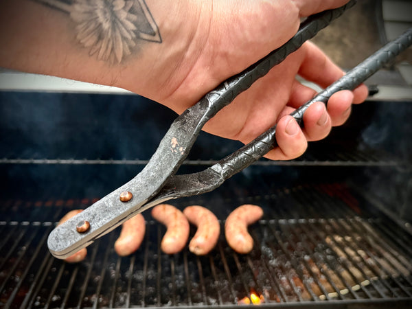 Hand Forged BBQ Tongs with Copper Rivets