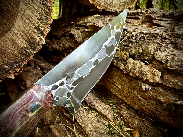 Ball-bearing Damascus with Double Dyed Birdseye Maple