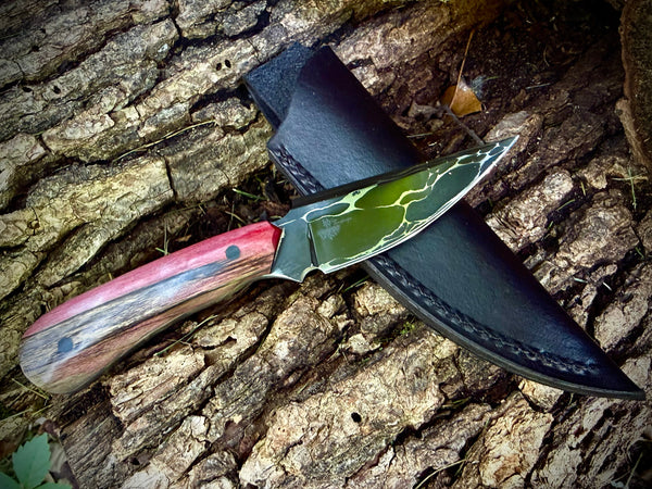 Ball-bearing Damascus with Double Dyed Spalted Maple