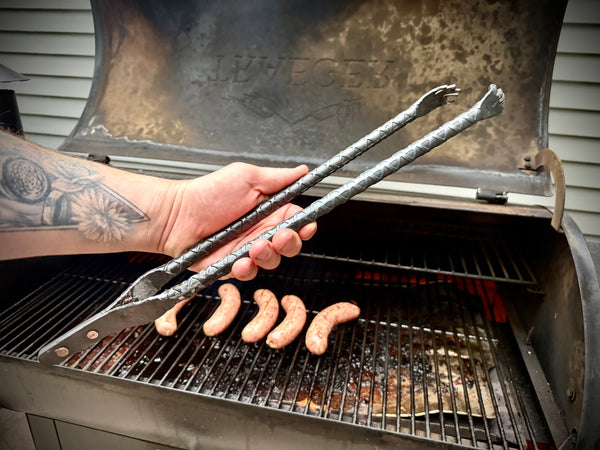 Hand Forged BBQ Tongs with Copper Rivets