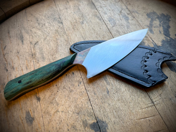 Chef Knife with Multi-Color Swirl Rough Forge